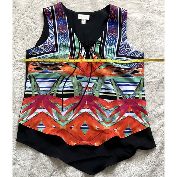 BISOU BISOU Women's Blouse Size M Black Tropical Tank Michele Bohbot #6 - Picture 4 of 5
